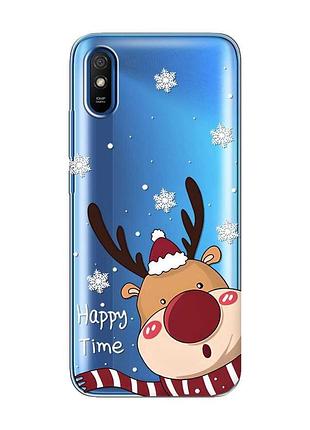 Прозрачный чехол на xiaomi redmi 9a зимний оленёнок (принт 155)