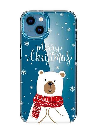 Прозрачный чехол на iphone 13 mini мишка. с рождеством (принт 146)