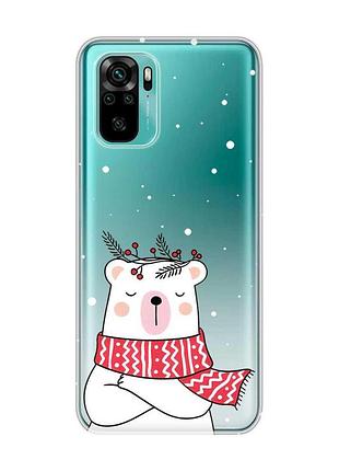 Прозорий чохол на xiaomi redmi note 10 / note 10s ведмідь у шарфі (принт 147)