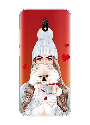 Прозорий чохол на xiaomi redmi 8a дівчина з песиком (принт 142)