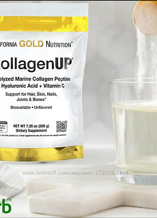 California gold nutrition, collagenup, морской гидролизованный коллаген, гиалуроновая кислота и витамин c, без вкусовых добавок, 464 г