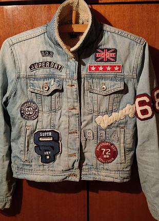 Куртка жіноча superdry sherpa джинсова вінтажна блакитна