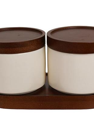 Набор банок 2шт для хранения на подставке 18*8.8*9см/160 мл, natural serving cream