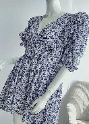 Сукня h&m бавовняна квіткова розмір s/m, біла з синім