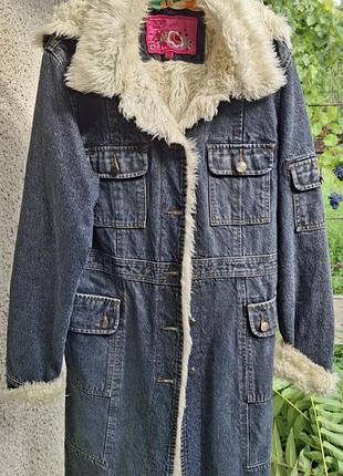 Подовжена джинсова куртка парка з хутром nice denim, розмір m (46)