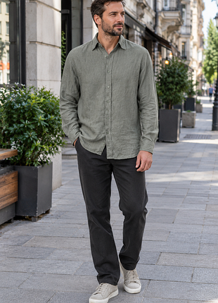 Чоловіча сорочка massimo  dutti p.xl  100% льон кольору хакі