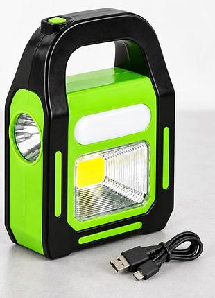 Переносной аккумуляторный фонарь 3w + cob + led с солнечной панелью и usb 19,5х14х6 см