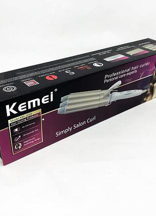 Професиональная плойка для завивки волос kemei km-1010 45вт, плойка для локонов и утяжки волос yw-62