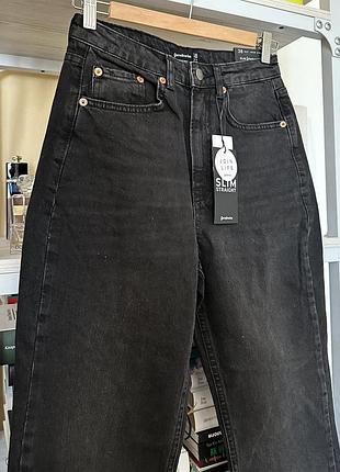 Чорні джинси stradivarius slim straight прямі рівні висока талія 2