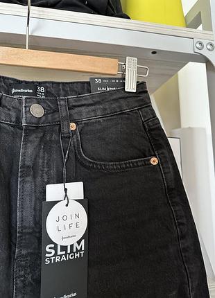 Чорні джинси stradivarius slim straight прямі рівні висока талія 3