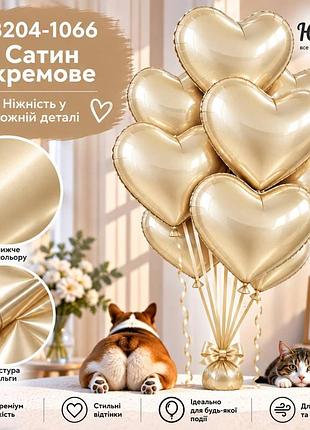 Сатин кремове воздушные шарики фольгированные сердца
