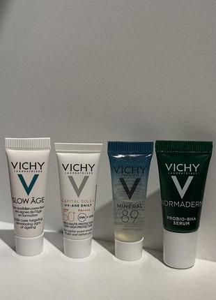 Набір пробників для обличчя vichy slow âge cream, capital soleil uv-age daily spf 50+, minéral 89 booster, normaderm probio-bha serum