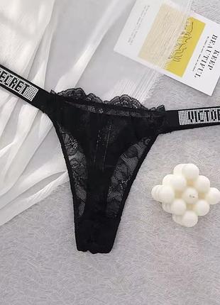 Трусики жіночі victoria’s secret стрінги чорні з мереживом