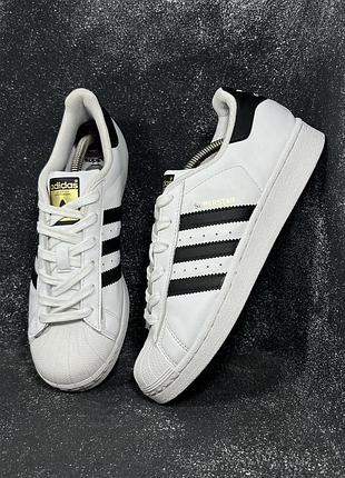 Білі жіночі шкіряні класичні кросівки adidas superstar