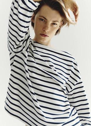 Бавовняний лонгслив оверсайз в смужку h&amp;m