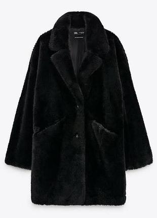 Чорна еко-шубка зі штучного хутра з лацканами та ґудзиками спереду zara