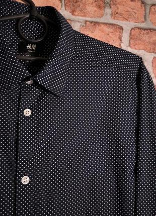 Сорочка h&m easy iron slim fit в крапочку в горошок