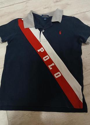 Футболка поло для хлопчика polo ralph lauren синя з червоно-білою смугою