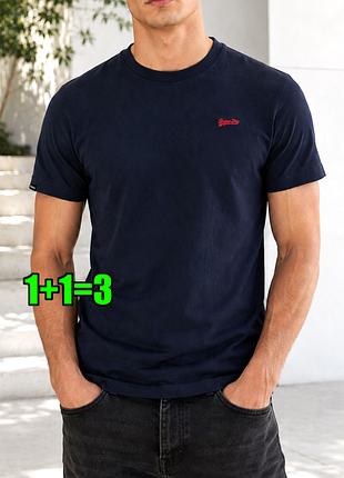 🤩1+1=3 фирменная темно-синяя мужская футболка хлопок superdry, размер 44 - 46