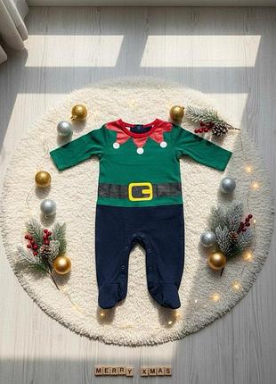 Дитячий новорічний комбінезон-сліпер "різдвяний ельф" baby 74 темно-синій
