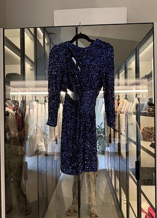 Коротка жіноча сукня zara синя в паєтках розмір m