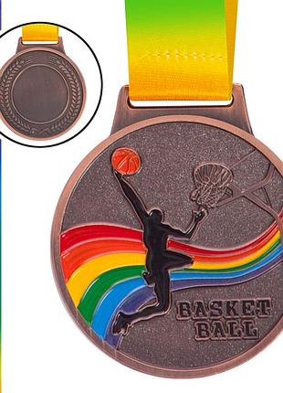 Медаль спортивная с лентой цветная тематическая sport trade баскетбол c-0340 ø6,5см золото, серебро, бронза