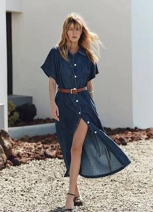 Сукня плаття джинсове під пояс на гудзиках з кишенями zara s-m