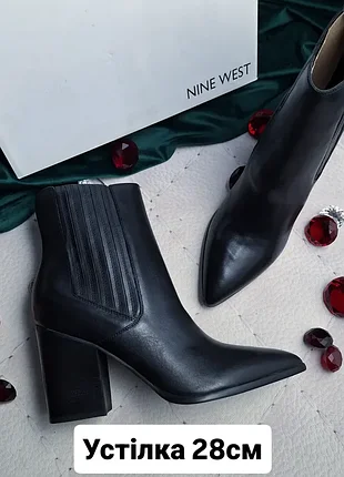 Nine west оригінал чорні шкіряні жіночі черевики ботильони великого розміру на підборах