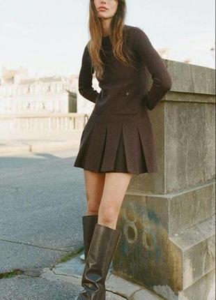 Коротке плаття сукня плісована спідниця тепле з довгим рукавом zara xs-s