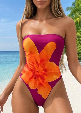 Суцільний купальник з квіткою shein xl