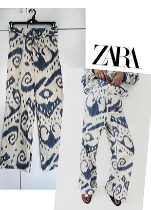 Zara брюки широкі палаццо висока посадка з абстрактним притом