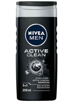 Гель для душу 250мл чол. active clean тм nivea
