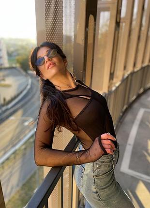 Жіноче боді zara чорне сітка з переплетінням