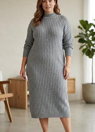 Вязаное платье миди jx pullover оригинал итальялия / серое платье свитер в рубчик 50-52-54 l