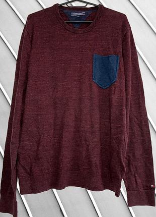 Чоловічий бордовий бавовняний джемпер tommy hilfiger xl 42 44 52 54 томмі хілфігер светр з кашеміром кофта з кишенею tommy xl 52 54