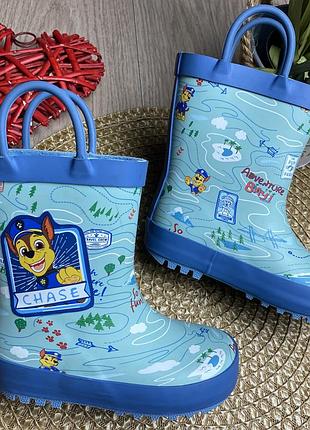 Гумові чоботи для хлопчиків paw patrol синьо-блакитні з принтом 23 розмір 15.0 см устілка