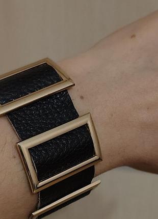 Фактурний шкіряний браслет коричневий