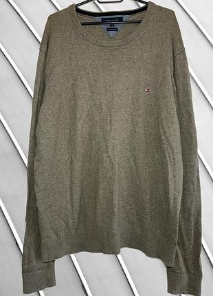Мужской серый джемпер tommy hilfiger 2xl 44 46 54 56 томми хилфигер свитер из хлопка и кашемира теплый Tommy hilfiger 2xl 54 56