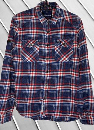 Мужская фланелевая рубашка в клетку superdry s m 36 38 46 48 супердрай байковая рубашка синяя красная superdry s m 46 48