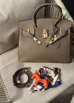 Сумка кожаная мокко birkin беж кожа