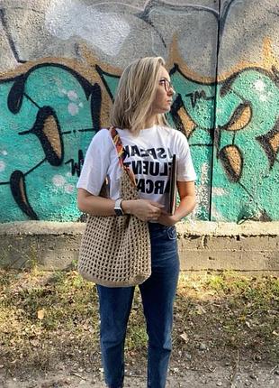 Бохо шопер із джута, стильна торба, вязана сумка-сітка, casual