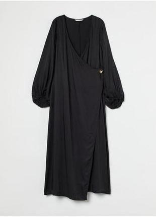 Женское черное платье на запах с широкими рукавами h&amp;m