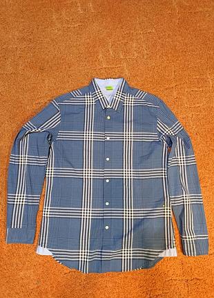 Сорочка чоловіча hugo boss в клітинку, синя, xl
