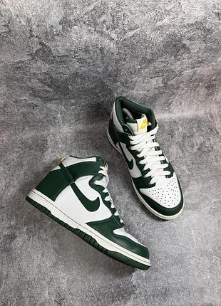 Оригінальні кросівки шкіряні високі хайтопи nike dunk high green / white