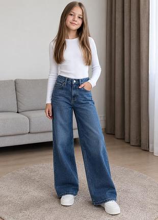 Джинси для дівчинки вайд лег сині zara 140
