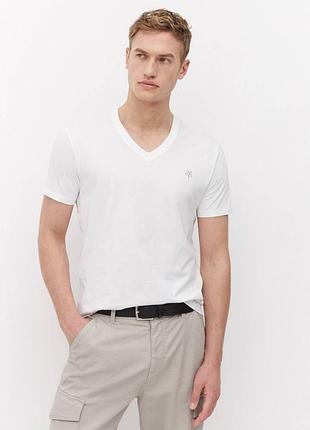 Белая базовая футболка коттоновая marco polo v neck вырез