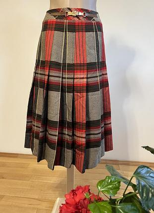 Вінтажна спідниця преміум якості céline paris 🇫🇷 100% шерсть, made in france. ефектна спідниця в клітинку з декоративним поясом. ✨