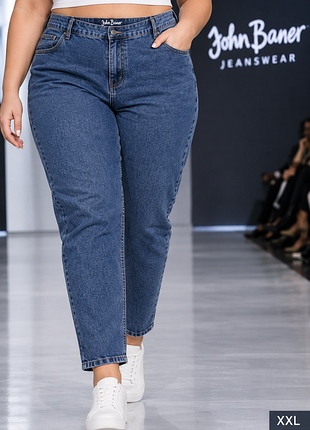 Жіночі джинси mom fit john baner сині 2xl бавовна