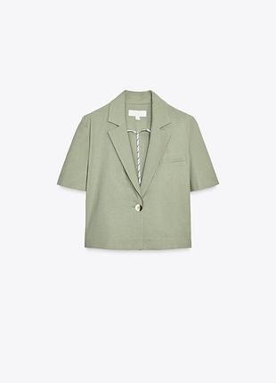Жіночий лляний блейзер / піджак з короткими рукавами zara розмір xs-s