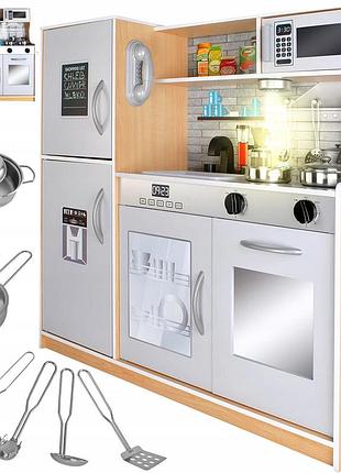 Дерев'яна кухня для дітей xl світло аксесуари + led каструлі плита велика